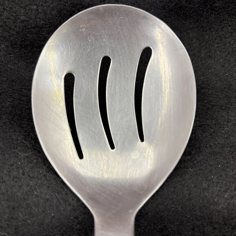 Vintage NO AD Barretts Japan Slotted Stainless Serving Spoon Wood Handle 10
